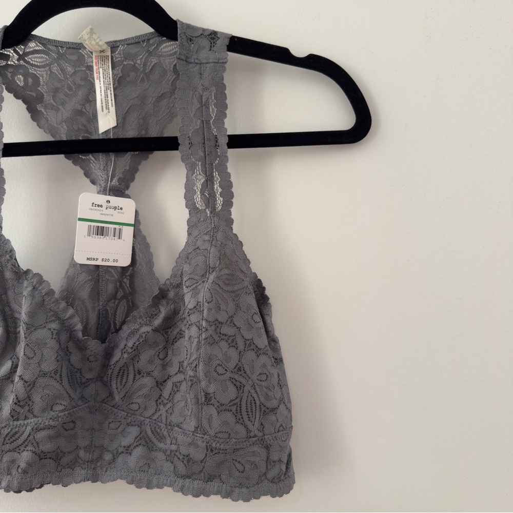Free People Intimately Galloon Bralette Graphite Size Large L Lace Stretch Boho - Picture 5 of 7